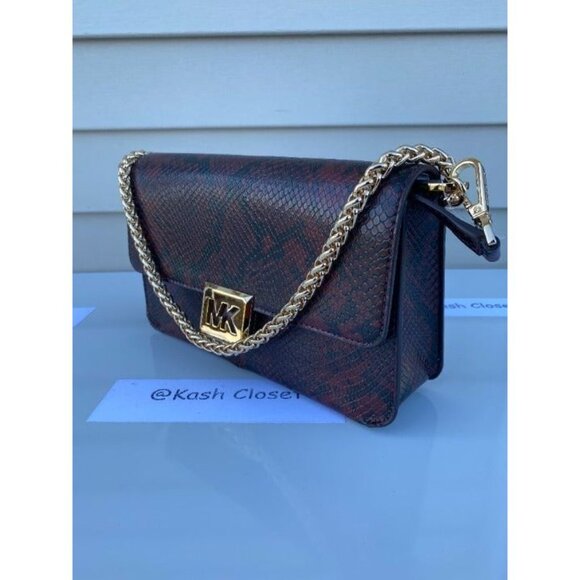 Michael Kors shoulder bag sonia medium snake print leather crossbody bag merlot - Picture 3 of 8
